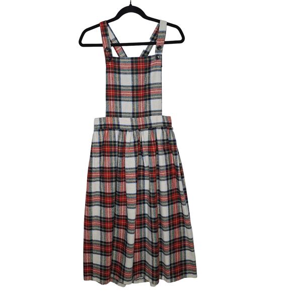 Vintage Dresses & Skirts - Vintage 60s Plaid Pinafore Overall Midi Dress M Jumper Wool Tartan Schoolgirl